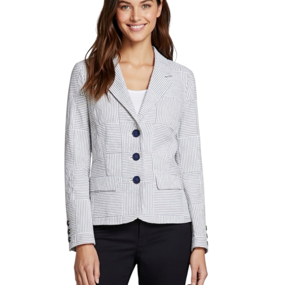 Lilly Pulitzer Seersucker Patchwork Striped Cotton Blazer